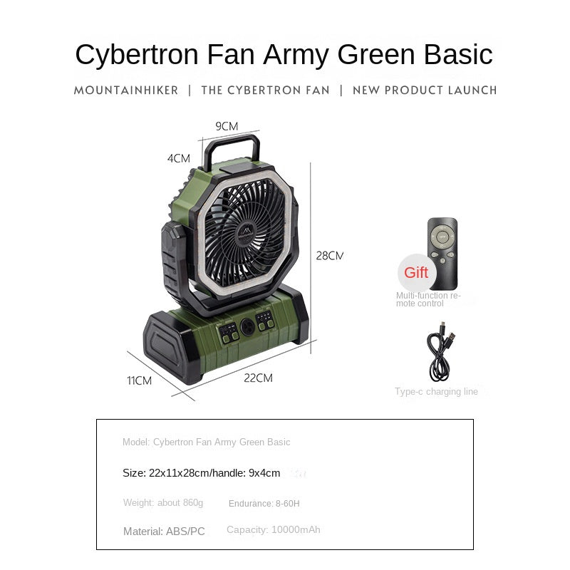 Mountainhiker Cybertron Fan v2 Portable Multipurpose Oscillating Fan Outdoor Camping 20000mAh Battery USB C Charging With Lamp Light Rugged With Remote