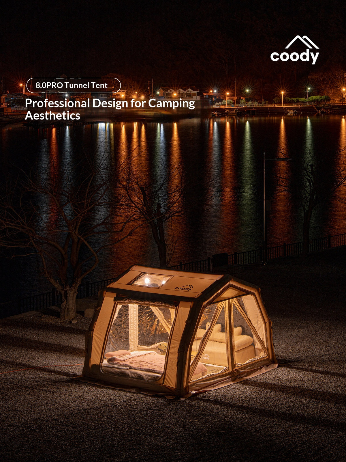 Coody AIR 8.0 PRO Tunnel Inflatable Tent 4-6 Person Waterproof TC Cotton PVC Luxury Camping