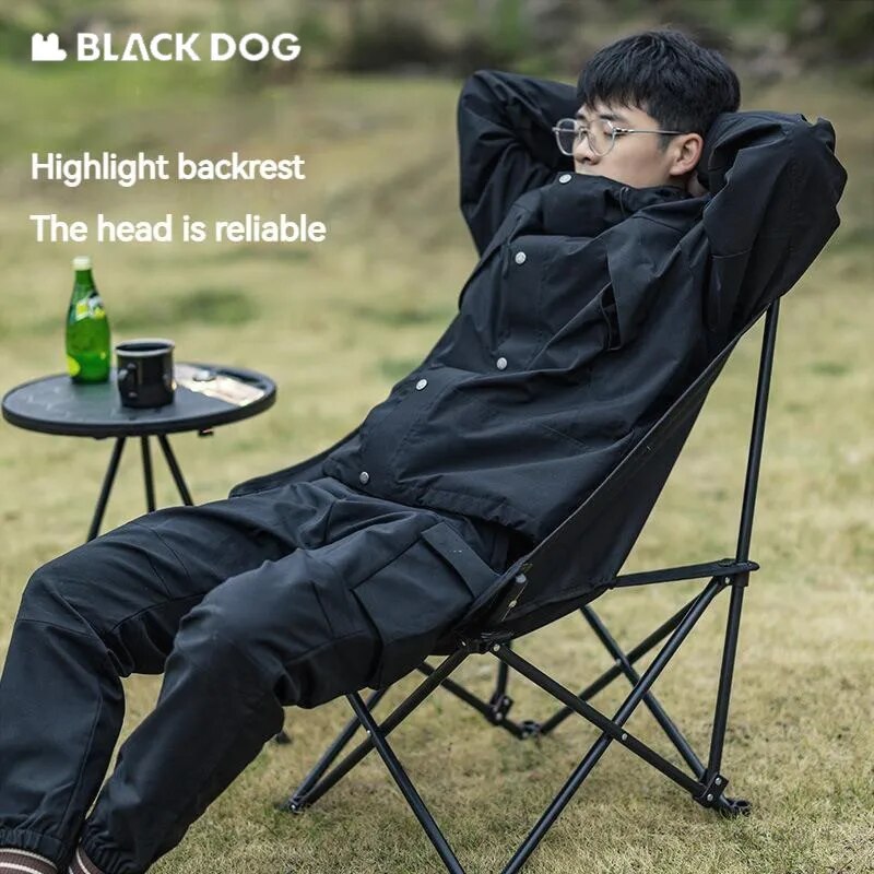 BLACKDOG Floating Moon Chair Outdoor Raised Back Portable Foldable Black Camping Chair Hiking Fishing Beach Travel Chair With Pockets Load Capacity up to 150kg Heavy Duty Original Black Dog