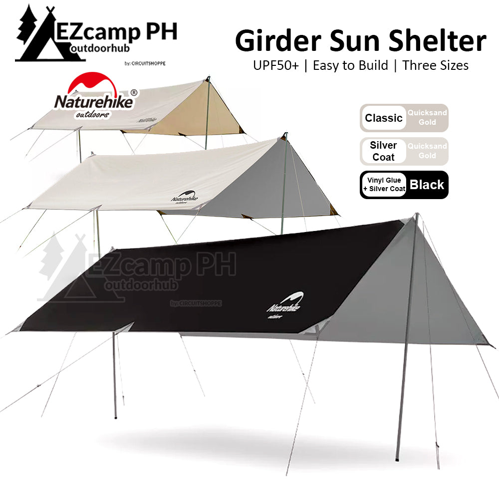 [Pre-Order] Naturehike GIRDER Series Shelter Awning Canopy Tarp Tent in Classic Silver Coated and Double Sided Black Vinyl Glue + Silver Coating SMALL HEX LARGE Size Waterproof Windproof UPF50+ UV Sun Shade Portable Outdoor Camping Tarp with 2 Poles