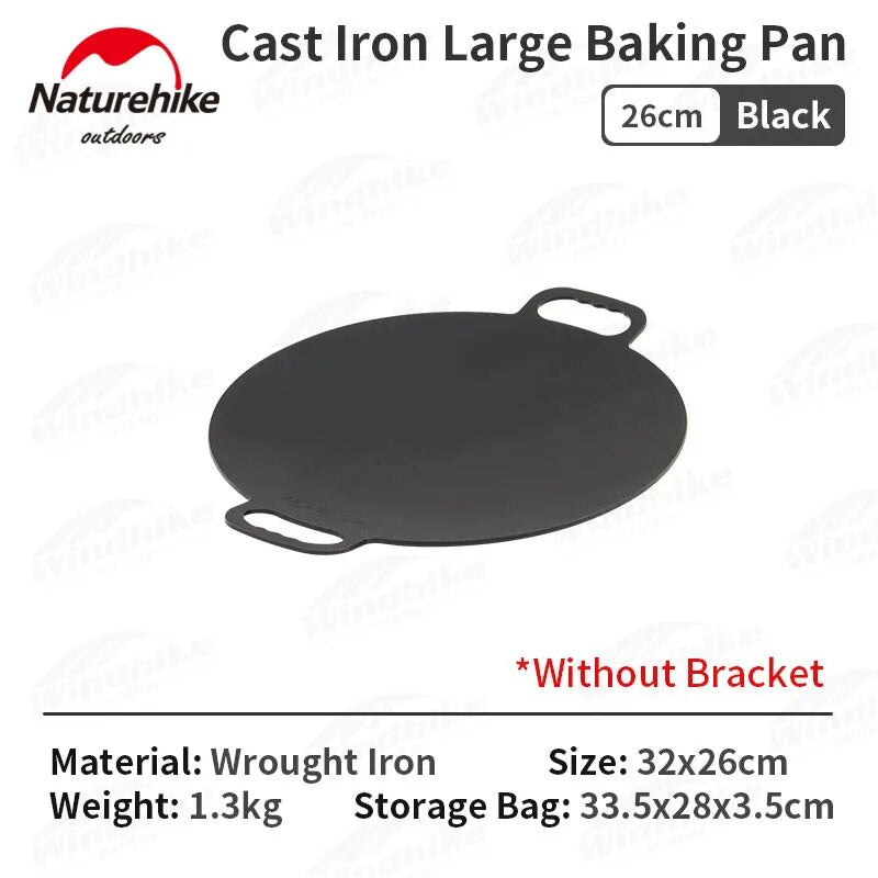 Naturehike Large Baking Cooking Pan Non-Stick High Round Square Tripod Stand or Stove Grill Top Frying Pan Korean BBQ Grilling Cast Iron Outdoor Camping Portable Cookware Equipment 26/30/40/49cm with Storage Bag Nature Hike