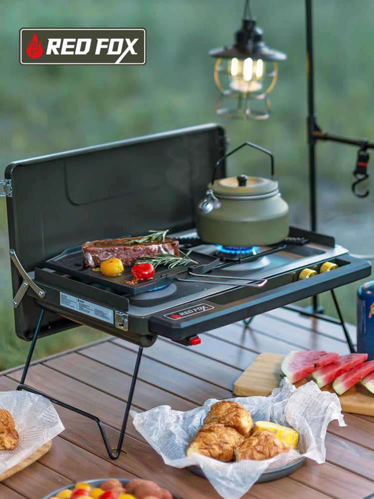 Redfox FIREFOX Double Butane Stove Portable Foldable Dual Burner Double Windproof Kitchen Split Cassette Canister Outdoor Camping Cold Rolled Steel