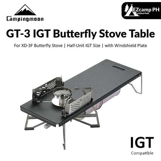 Campingmoon GT-3 Butterfly Stove Table IGT Compatible Outdoor Camping Butane Gas Canister Cooking Burner Ultralight Portable Folding Table Bracket Mount for XD-3F Half Unit IGT Size Camping Moon