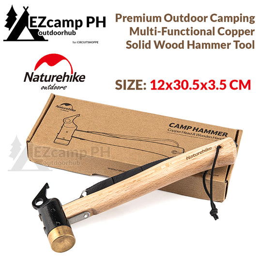 Naturehike Outdoor Premium Multi Functional Camping Hammer Brass Copper Solid Wood Handle Material Tent Peg Nail Stakes Pull Camp Tool Set