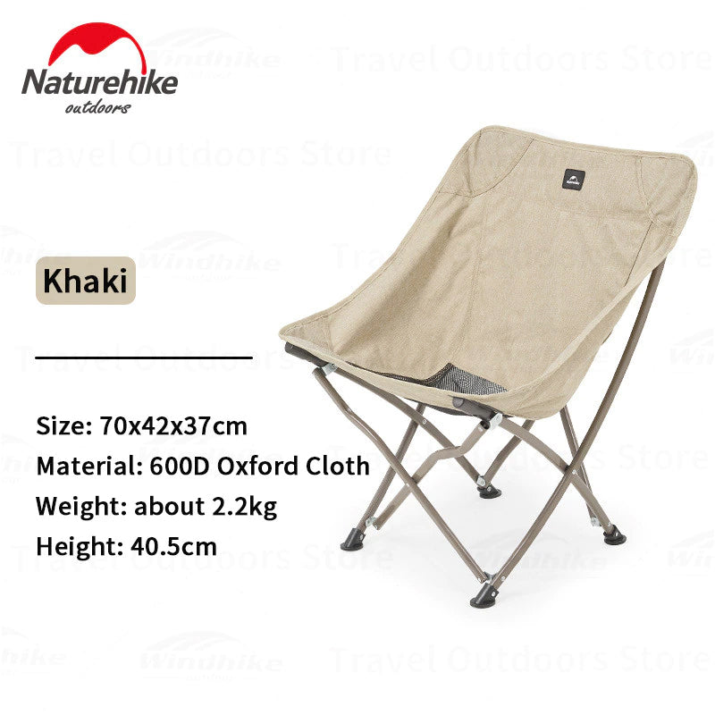 Naturehike YL04 Camping Portable Folding Moon Chair 120kg Max Load Outdoor Car Camp Seat 600D Oxford Cloth Cotton Foldable with Storage Bag Upgraded