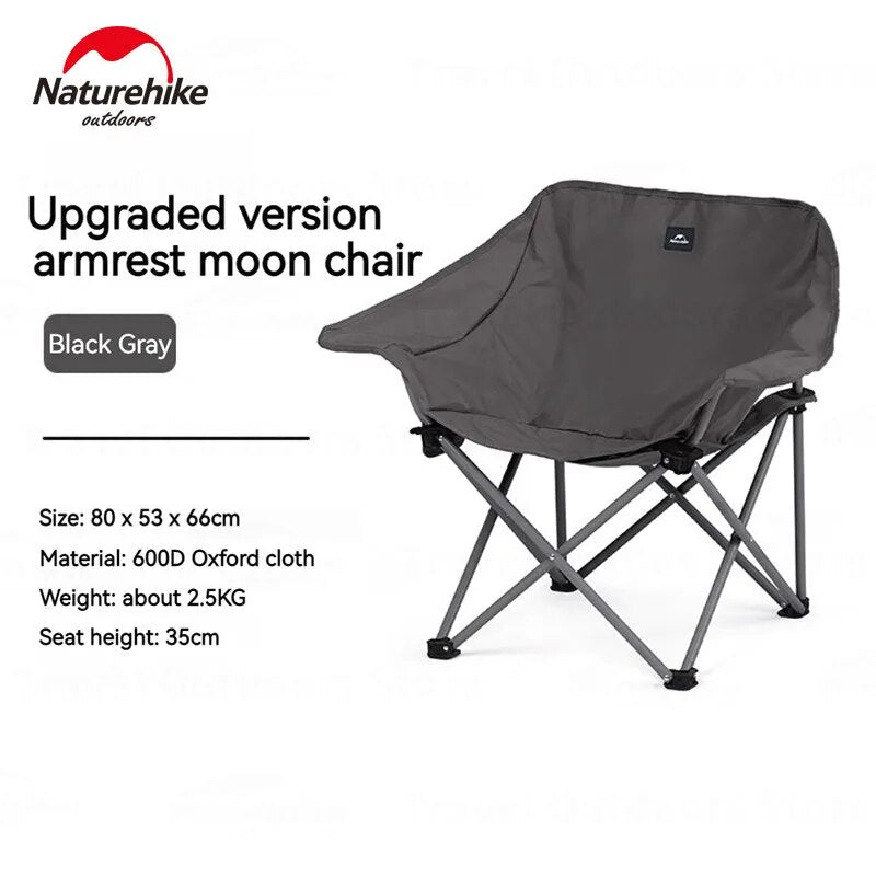 Naturehike Armrest Folding Moon Chair Outdoor Camping Ultralight Portable Relax Seat up to 110kg X Shape Stable Steel Frame Oxford Heavy Duty Foldable Nature Hike