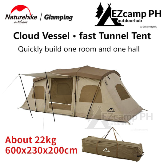 [Pre-Order] Naturehike CLOUD VESSEL Series Quick Build Pole 4 Person One Bedroom One Living Room Tunnel Style Camping Tent Fast Folding Automatic Open Poles 4 Season Silver Coated Outdoor Tent Nature Hike