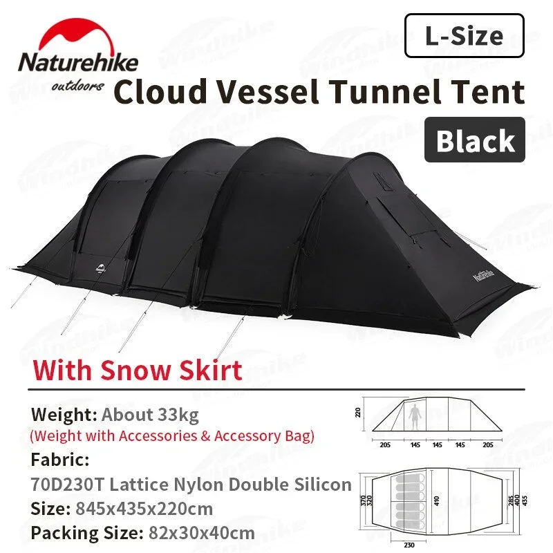 [Pre-Order] Naturehike Cloud Vessel Tunnel Tent With Snow Skirt Large Multi-Person Outdoor Camping Supplies Equipment Travel Tourist tent