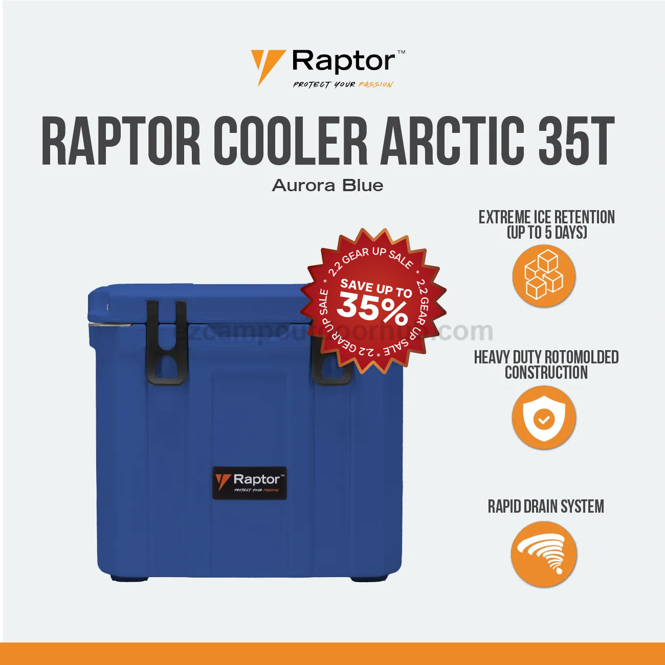 Raptor ARCTIC Trolley 35T 35L Large Capacity Food Drink Ice Storage Chest Container Extreme Ice Retention Up To 5 Days Rotomolded Premium Cooler Outdoor