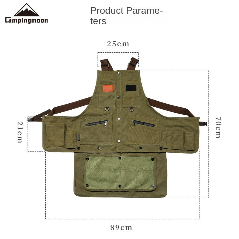 Campingmoon Q1 Outdoor Camping Vest Portable Lightweight Multifunctional Detachable Apron With Pockets Work Clothes Overalls Tools Equipment Storage Canvas Material Hiking Cooking Gardening Picnic Beach Travel Heavy Duty Original Camping Moon