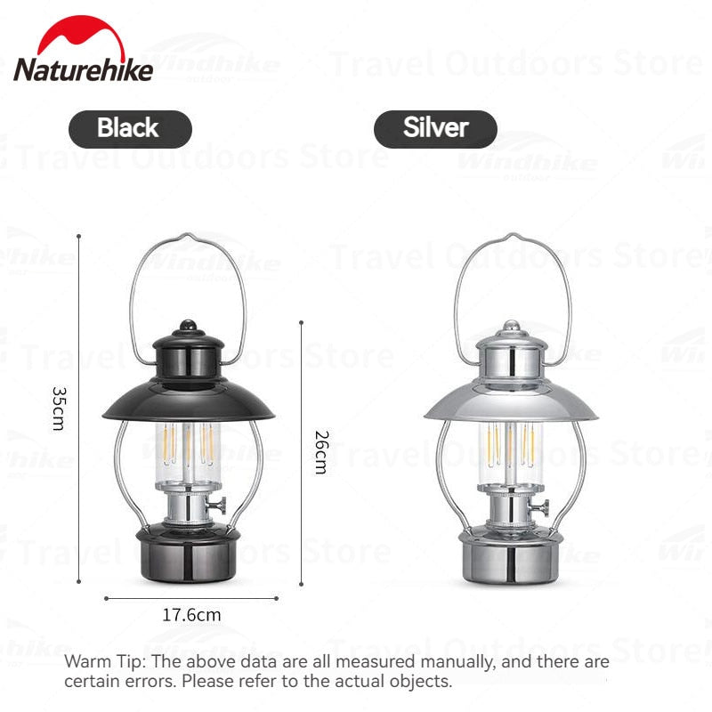 Naturehike Retro Style LED Camping Lantern Light 270 Lumens USB Rechargeable IPX4 Waterproof up to 300h 18650 6000mAh Battery Outdoor Lighting Lamp