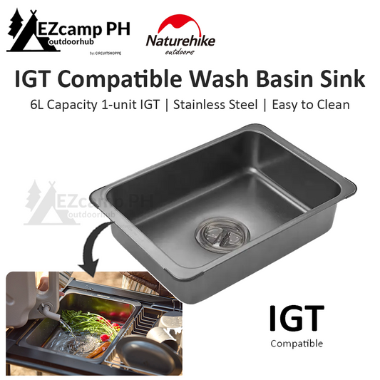 Naturehike IGT Compatible 6L Wash Sink Integrated Table Accessories Add-ons Stainless Steel Outdoor Camping Glamping Tableware Kitchen Utensil Basin