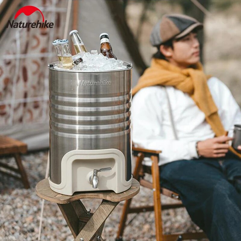 Naturehike Stainless Steel Cool Man Portable Lightweight 10L Outdoor Camping Retro Ice Box Insulation Drink Ice Storage Bucket Beach Refrigerator 304 Stainless Steel