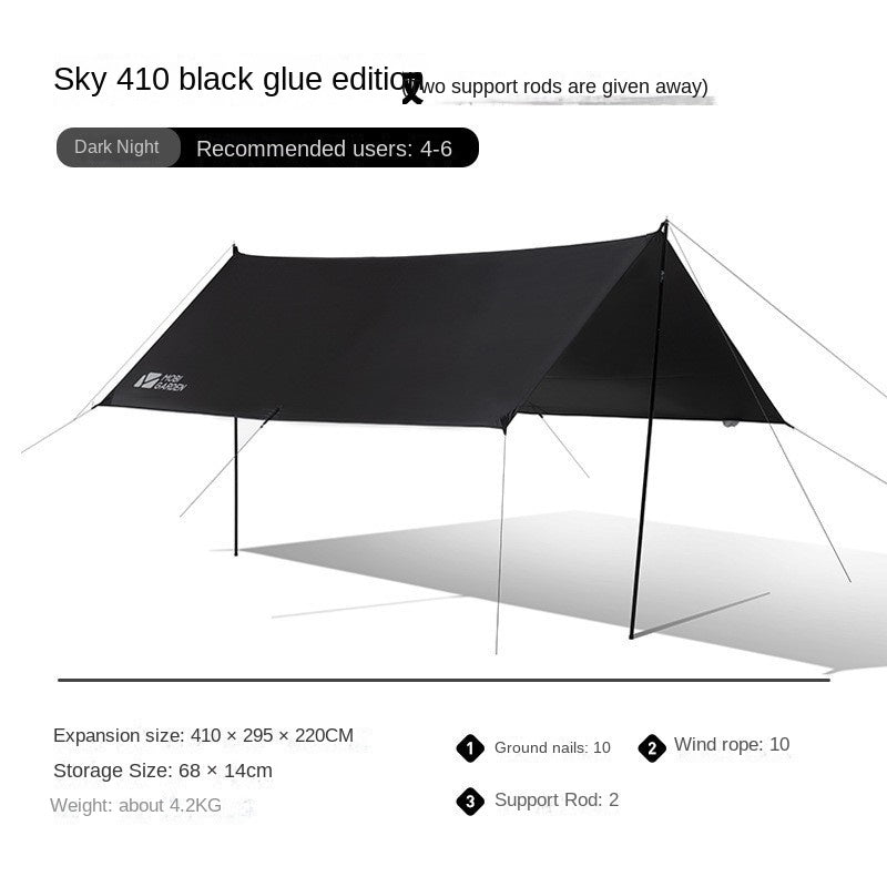 Mobi Garden SKY DOME Black Vinyl Coated Canopy Awning Tarp Shelter Flysheet Tent UPF50+ Waterproof With Pole Camping Hiking Outdoor Beach Garden Party Travel Heavy Duty Original MobiGarden