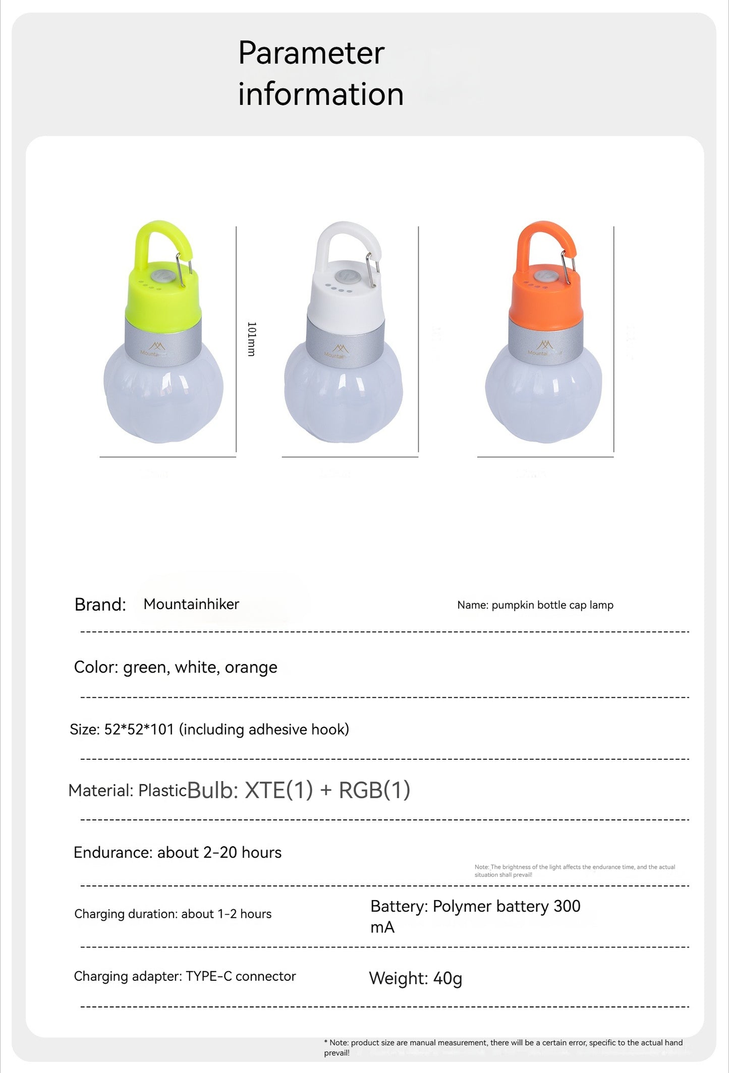 Mountainhiker Hanging Hook Lantern Portable Lamp Outdoor Waterproof USB C Charging Wireless Bottle Cap LED Light 2-20H Battery Working Time