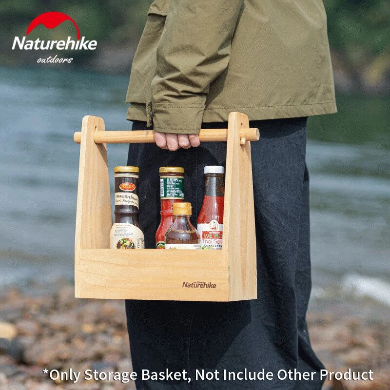 Naturehike Outdoor Wooden Storage Basket Camping Bbq Picnic Ultralight 0.7Kg Kitchen Equipment Paper Towel Tissue Condiments Rack Shelf Seasoning Sauce Box Sundry Storage Tableware Accessories Nature Hike