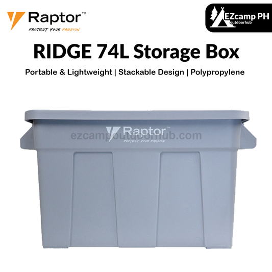 Raptor RIDGE 74L Storage Box Portable Lightweight Stackable Design Large Capacity Optional Attachable Wheels Polypropylene Heavy Duty Outdoor Camping