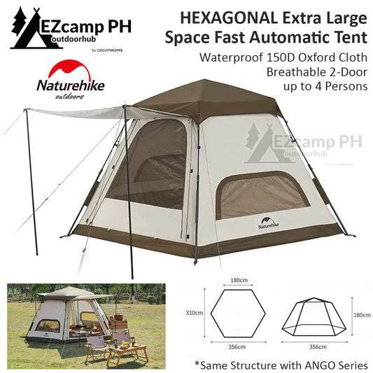 Naturehike HEXAGONAL Quick Built Automatic Tent 4 Person 8.5m² 150D Oxford 2 Door Breathable Mesh Portable Outdoor Camping Shelter with Awning Ango