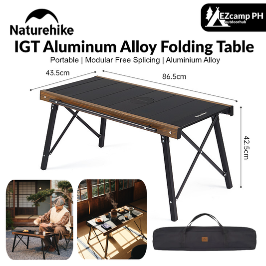 Naturehike IGT Aluminum Alloy Folding Table Camping Outdoor Multifunctional Portable Lightweight Quick-Open Table Removable BBQ Grill Wood Picnic Fishing Hiking Travel Heavy Duty Original Nature Hike