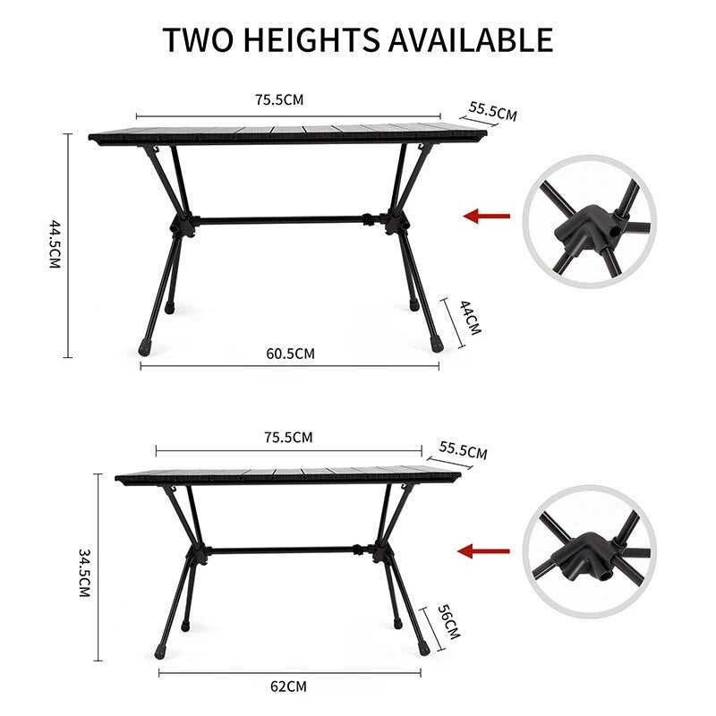 Naturehike FT11 Black Aluminum Egg Roll Camping Portable Folding Table 2 Level Height Adjustable Ultralight Heavy Duty up to 30kg Max Load Foldable Heavy Duty Outdoor Low High Lifting Table Nature Hike