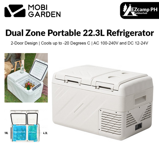 Mobi Garden 22.3L Portable Car Camping Refrigerator Dual Zone 2 Door Fridge Freezer Ref Food Drink Ice Mini Cooler Box 12V 24V DC Outdoor Indoor Multi-Purpose Cools up to -20℃ Mobigarden alpicool