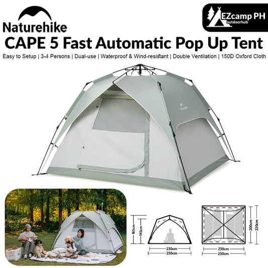 Naturehike CAPE 5 Fast Automatic Pop Up Tent 50+UPF Sun Protection Windproof Family Camping Hiking Travel Picnic Outdoor 3-4 persons Portable Camping Tent Heavy Duty Original Nature Hike