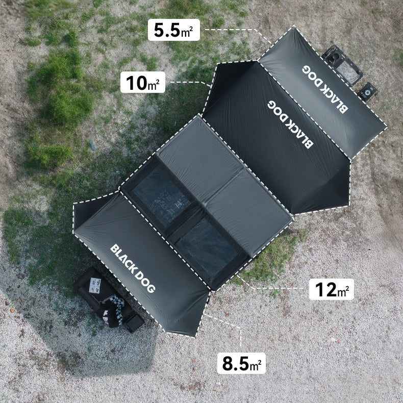 ( REFURBISH ) Blackdog BLACK SOAR AIR 12.0 Inflatable Cabin Style Tent Fast Build PVC Air Frames Black Vinyl Coated Sunscreen Waterproof 6-8 Person