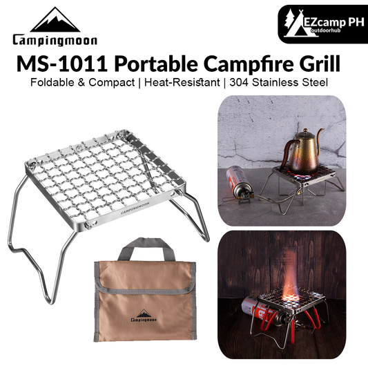 CAMPINGMOON MS-1011 Portable Campfire Grill Folding Encrypted Barbecue Net Over Fire Split Stoves 304 Stainless Steel Grid Wire Camping Hiking Picnic Travel Heavy Duty Original Camping Moon