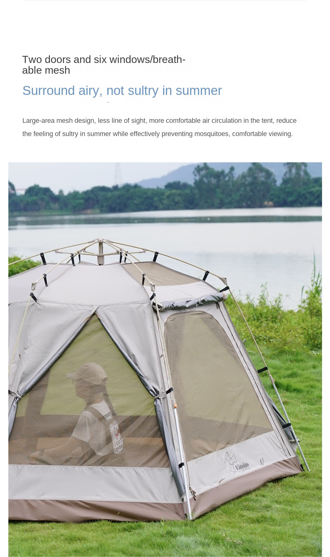 Vidalido Hexagonal Automatic Family Dome Style Tent Portable Lightweight Folding for 4-6 Person Leisure Quick Opening Sunshade Dome Shelter Tent