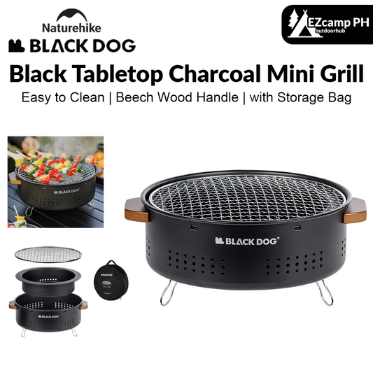 BLACKDOG Black Tabletop Charcoal BBQ Table Grill Outdoor Camping Mini Desktop Burner Stove Cooking Portable with Storage Bag Black Dog