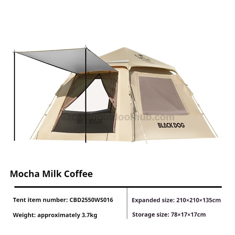 Blackdog LEISURE 2.1 Base Automatic Tent Portable Foldable 2-4 Persons Quick Open Picnic Tent 2 Door Window Design Waterproof Camping Sunshade Silver Coated