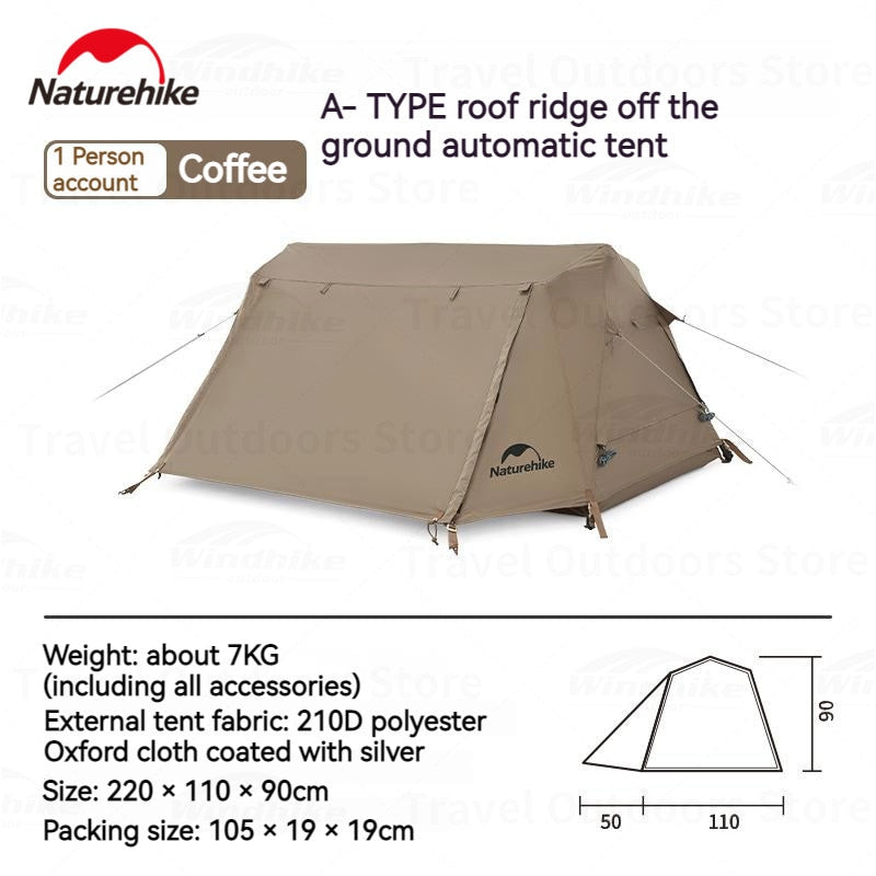 Naturehike A-TYPE Series Off the Ground Automatic Camping Tent for 1 and 2 Person 210D Outdoor Waterproof Folding Bed Cot + Shelter Easy Quick Setup