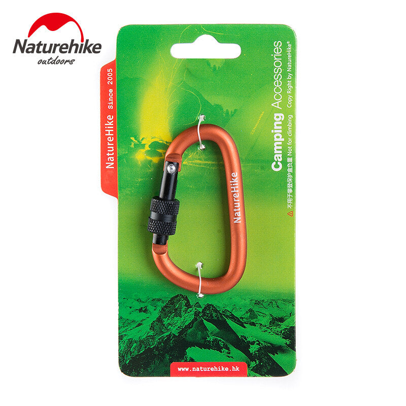 Naturehike 6cm D Type Carabiner Safety Hook Buckle with Lock Camping Tent Hanging Accessories 40kg Load Ultralight Hiking Key Chain Multi-Functional