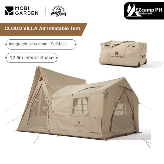 Mobi Garden CLOUD VILLA 12.6 Air Inflatable Tent Luxury Glamping Large 12.6m² Polyester Fiber Canvas Fabric PVC Air Poles 1 Bedroom 1 Living room for 6-8 Persons Waterproof Outdoor Camping MobiGarden