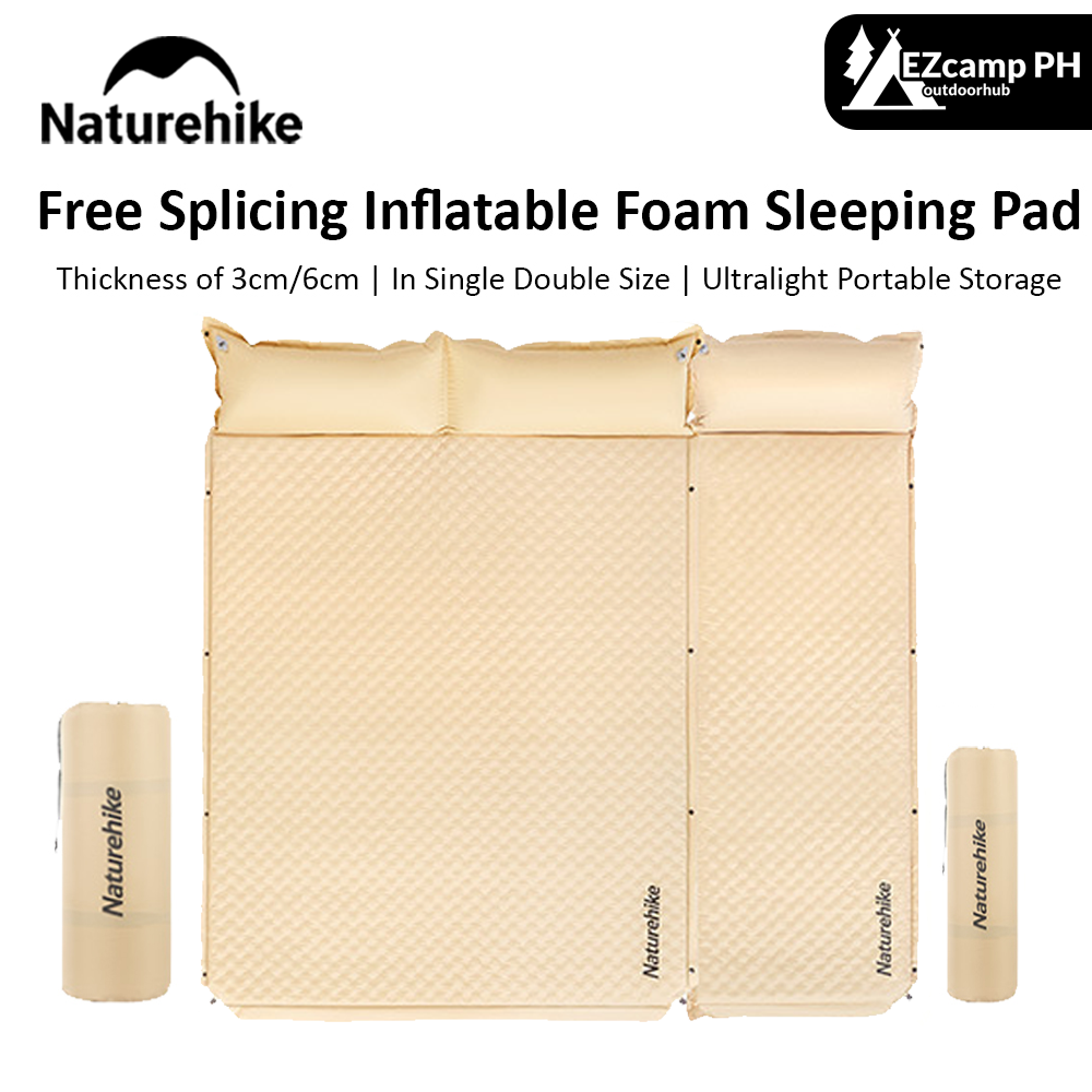 Naturehike Free Splicing Inflatable Foam Sleeping Pad Portable 3cm 6cm Single Double Air Sponge Bed with Pillow D01 Automatic Inflate Mattress Mat