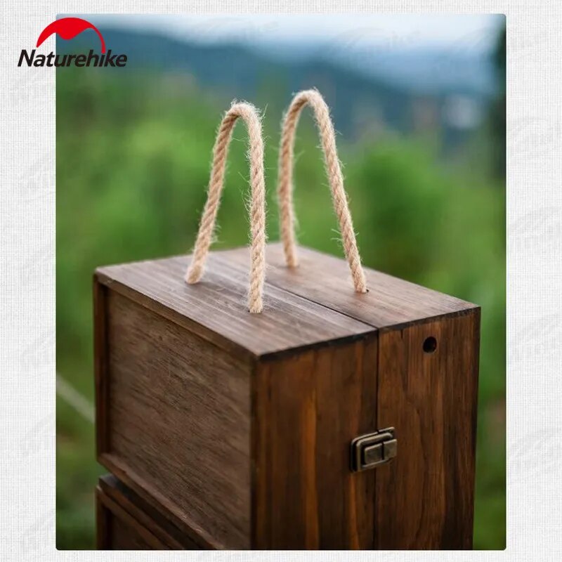 Naturehike Condiments Split Multi-Layer Storage Box Portable Folding Hemp Rope Belt Seasoning Sauce Solid Wood Cabinet Container Tissue Holder Utensil Hanging Case Outdoor Camping Picnic BBQ Cookware Wooden Box 2kg Nature Hike