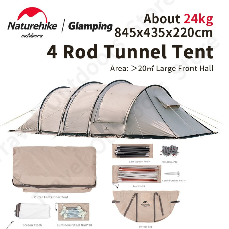 [Pre-Order] Naturehike CLOUD VESSEL Series 4 Rod Tunnel Camping Glamping Portable Outdoor Tent Camp Family Group Party Waterproof Windproof 20 SQM Large Shelter with Projector Screen Nature Hike