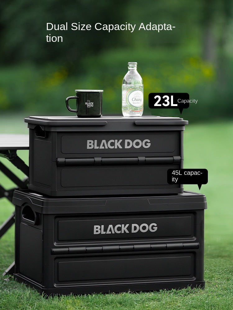 Blackdog PP Folding Storage Box Portable Foldable Multipurpose 23/45L Collapsible Black Storage Container With Wood Table Board Outdoor Camping