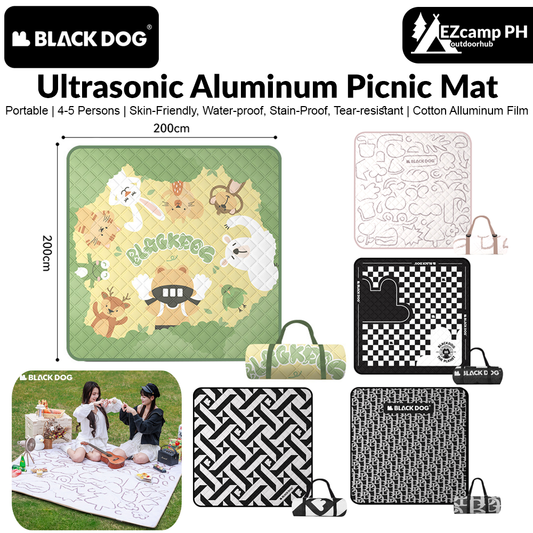 BLACKDOG Portable Ultrasonic Aluminum Picnic Mat Soft And Skin-Friendly Water-proof Moisture-Proof And Stain-Proof Mattress Sleeping Pad Beach Garden Hiking Camping Outdoor Blanket Original Heavy Duty Black Dog