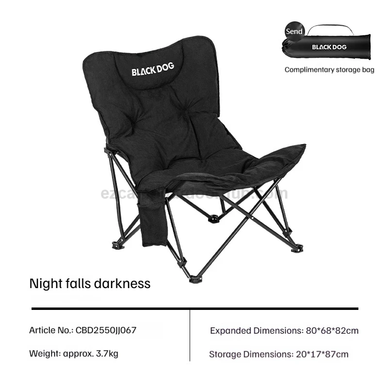 BLACKDOG Folding Butterfly Chair Portable Recliner Moon Chair Thickened Quilted Padding Wide Soft Seat Load Bearing 110kg With Side Pocket Outdoor
