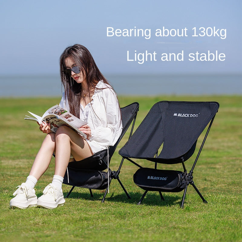 BLACKDOG Black Foldable Moon Chair Portable Ultralight Folding Recliner Lounge Fishing Director's Chair Up to 130kg Aluminum Alloy Camping Outdoor Hiking Picnic Beach Travel Heavy Duty Original Black Dog