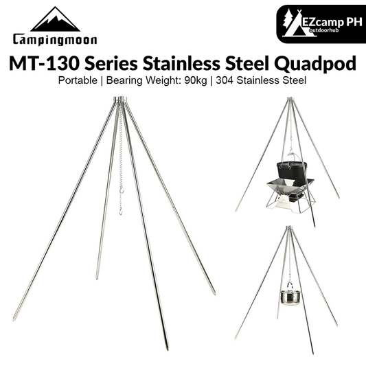 Campingmoon MT-130 Stainless Steel Quadpod Large Four-legged Dutch Pot Bracket Hanger Heavy Duty Cooking Tetrapod Hanging Pot Cookware Utensil