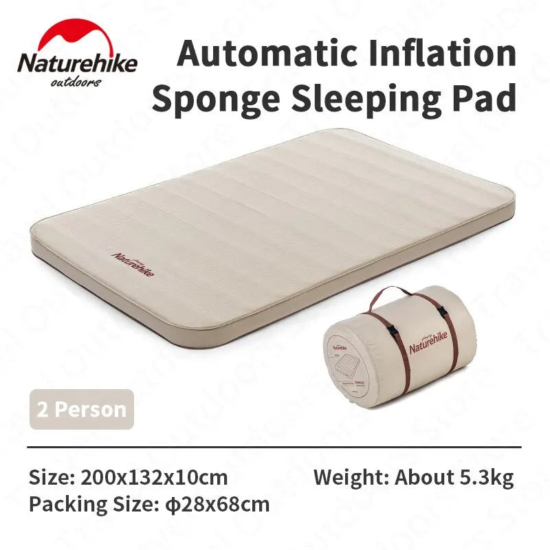 Naturehike Self Inflating Foam Pad 10cm Thick Outdoor Camping Portable Mattress Sleeping Bed Single Double Automatic Inflate Sponge Glamping C10