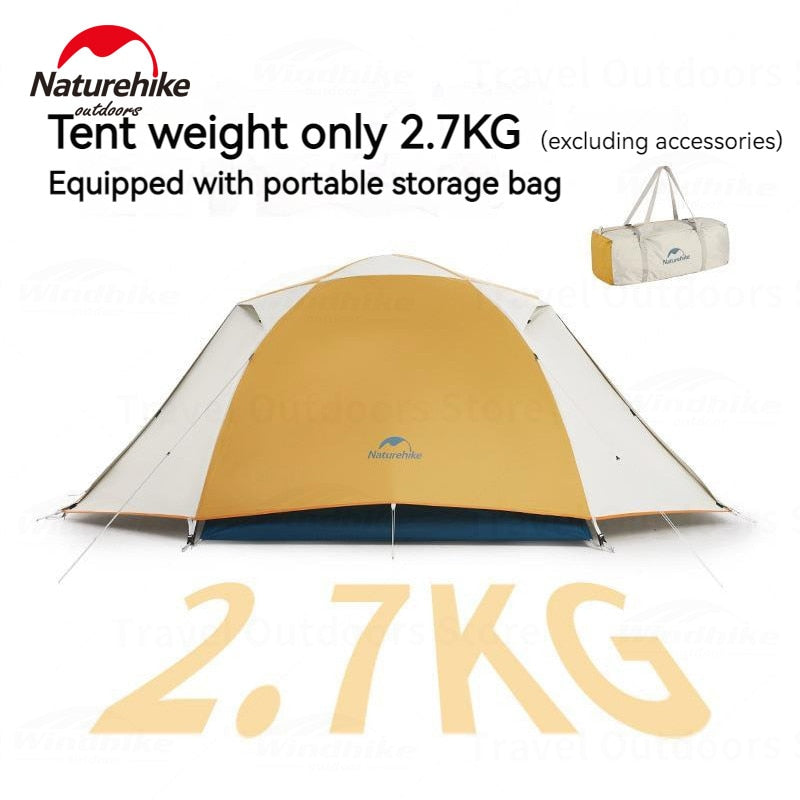 Naturehike CLOUD RIVER PRO 2 / 3 Person Ultralight Camping Hiking Tent Waterproof Silver Coated 2-Door Awning Aluminum X Cross Bar Pole Backpacking