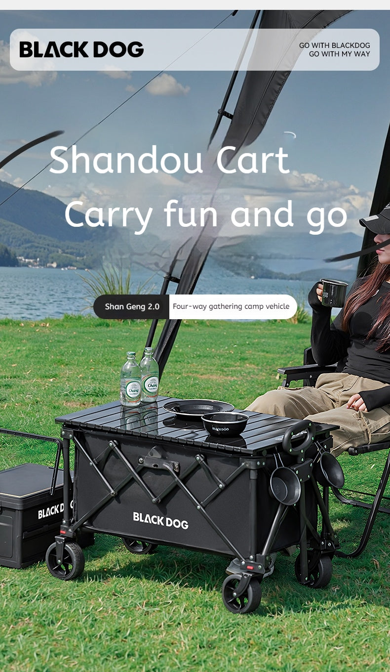 Blackdog HIGHLAND WAGON Camping Cart Portable Multipurpose Trolley with Table Board Carbon Steel Frame Double Layer 600D Oxford Cloth Fabric With Tabletop