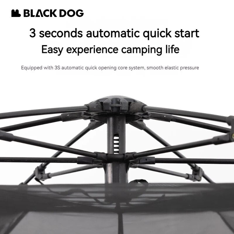 BLACKDOG by Naturehike Hexagonal Fast Automatic Tent Outdoor Camping Waterproof Large 12.5m² for 4-6 Person Blackout Sunscreen Waterproof PU3000 3 Side Awning Vinyl Coated Hexagon Auto Tent Nature Hike Black Dog