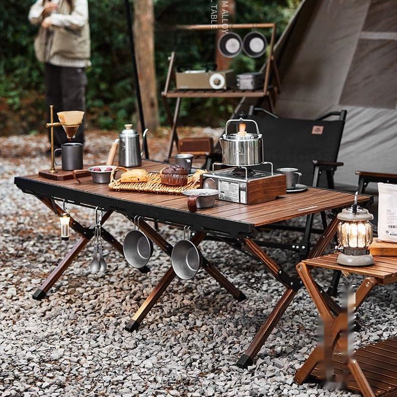 Hilander Wood Roll Top Table 120x60cm Small Folding Table in