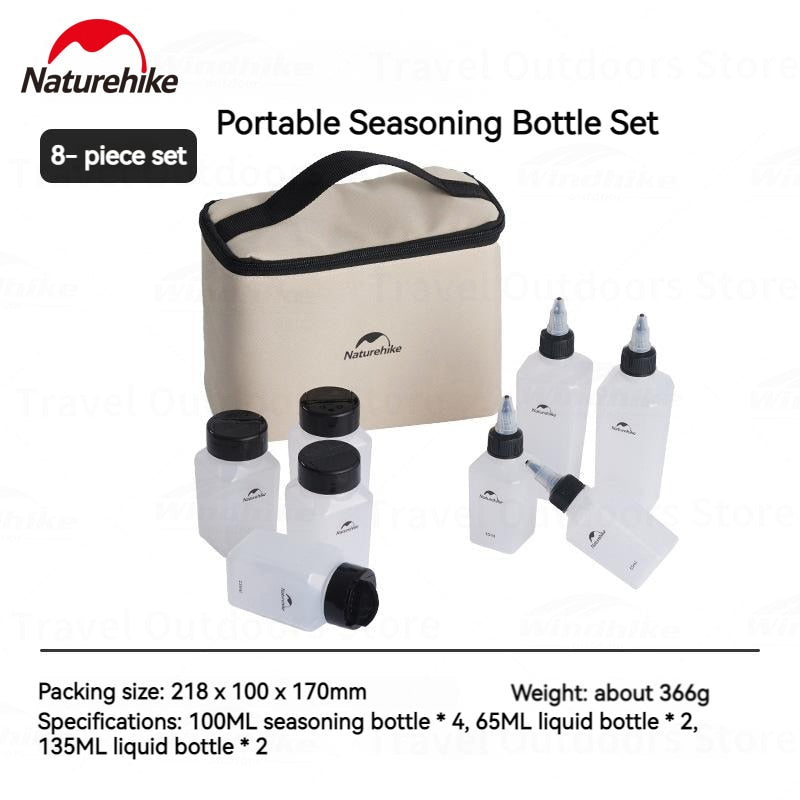 Naturehike Convenient Portable Seasoning Condiments Bottle Jar Outdoor Camping Picnic BBQ Tableware 6 or 8 in 1 Sauce Container Set Pack with Bag