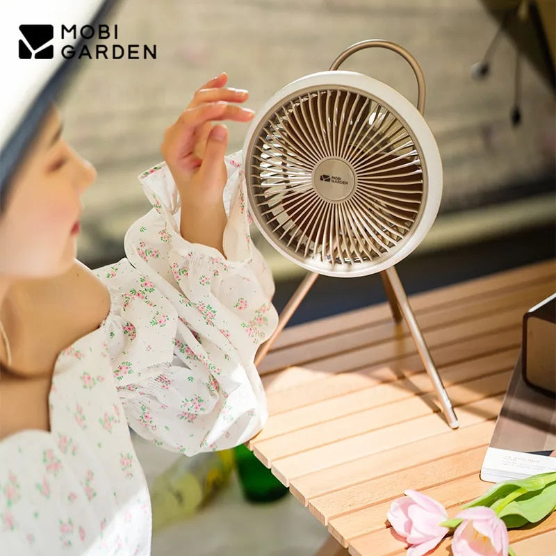 Mobi Garden BREEZE Portable Fan F2 Tripod Hanging Eletric Fan LED Lamp 10000mAh Battery Capacity up to 28H USB C Charging Outdoor Camping Stand Ultralight Desk Fan Rechargeable Heavy Duty Strong Wind Mobigarden Black Khaki xiaofeng