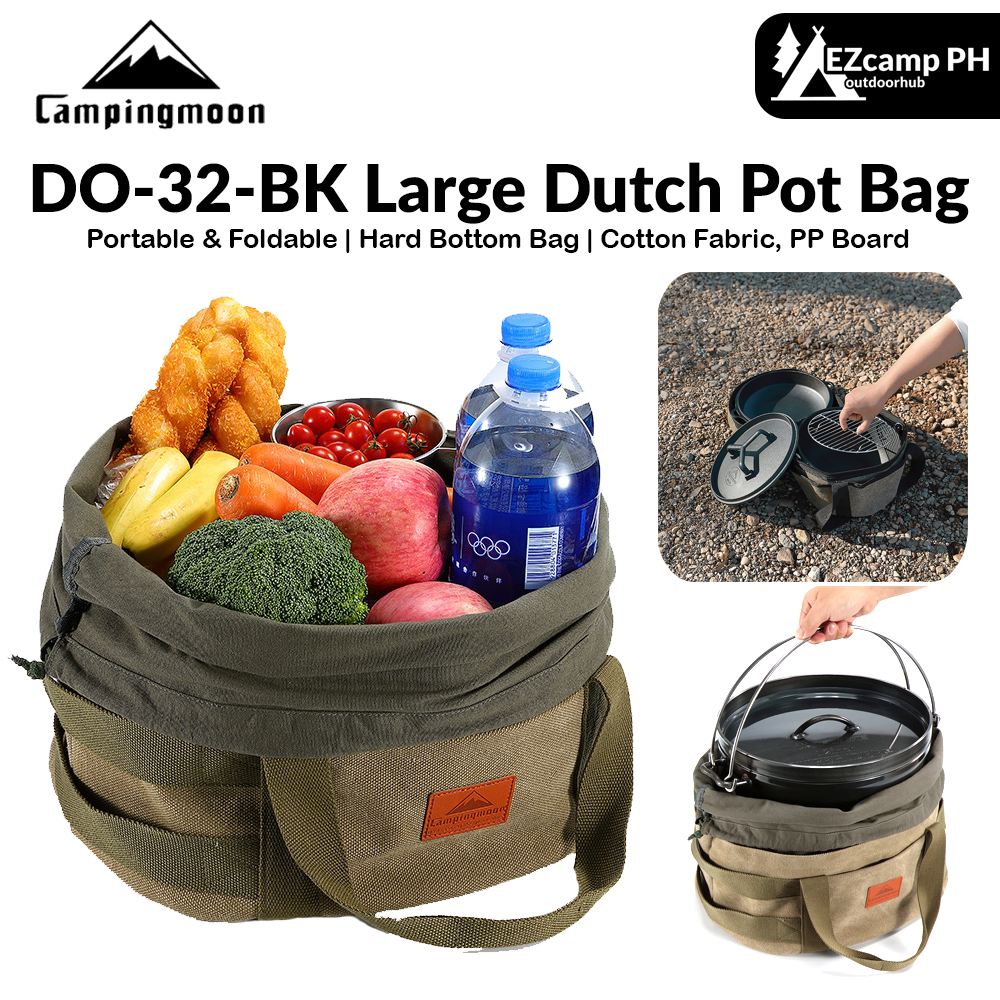 Campingmoon DO-32-BK Large Dutch Pot Bag Portable Foldable Camping Cookware Round Storage Bag Cotton Fabric Design Cooking Equipment Utensil Canvas Bag Heavy Duty